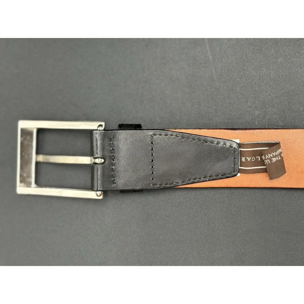 Trafalgar Men's Belt Cortina 36/90 Black Genuine Leather Silver Buckle GUC